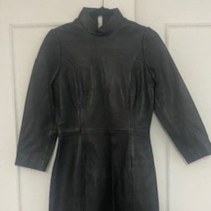 Black Leather dress, long sleeve, mock collar